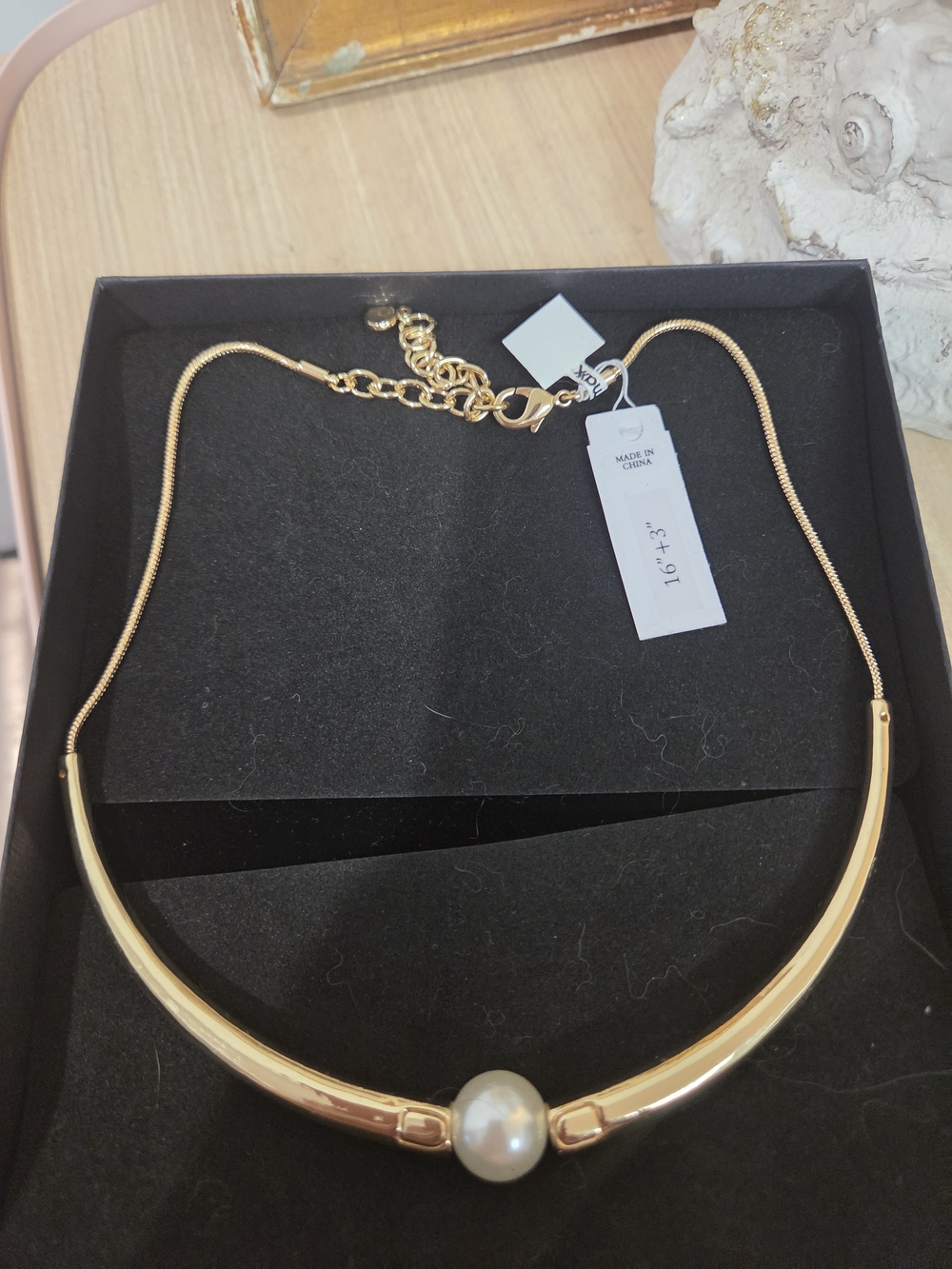 True To Form Faux Pearl Goldtone Bar Necklace - Picture 5 of 6